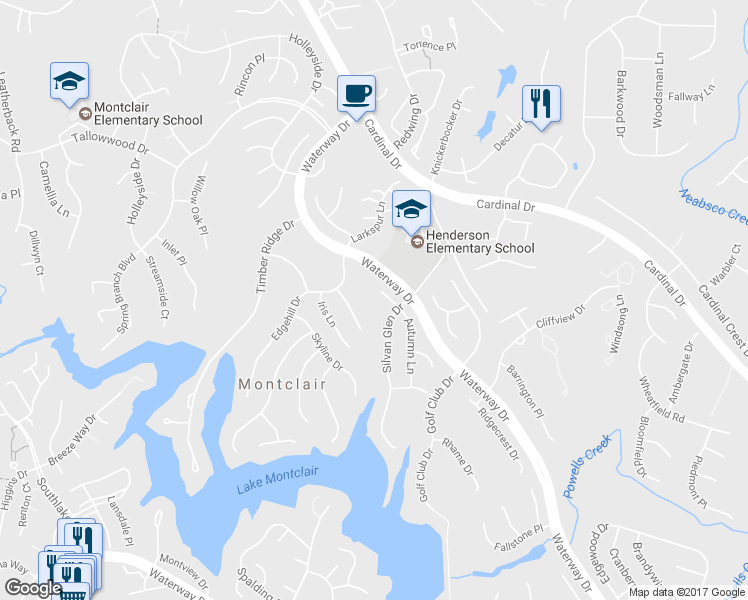 map of restaurants, bars, coffee shops, grocery stores, and more near 15392 Autumn Lane in Dumfries