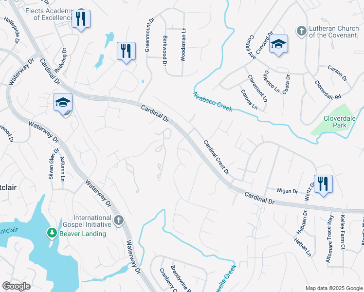 map of restaurants, bars, coffee shops, grocery stores, and more near 15353 Bevanwood Drive in Woodbridge