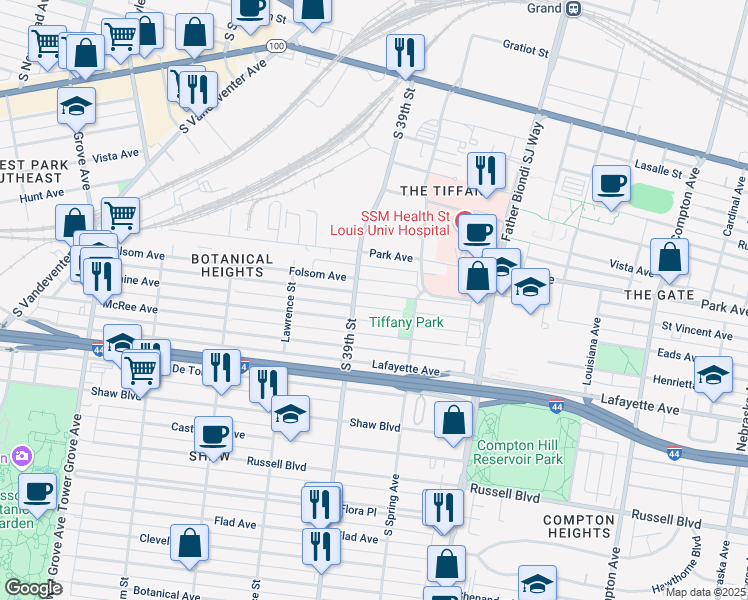 map of restaurants, bars, coffee shops, grocery stores, and more near 3861 McRee Avenue in St. Louis