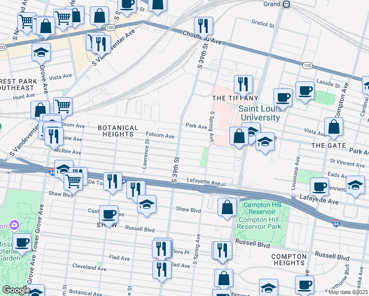 map of restaurants, bars, coffee shops, grocery stores, and more near 3861 McRee Avenue in St. Louis