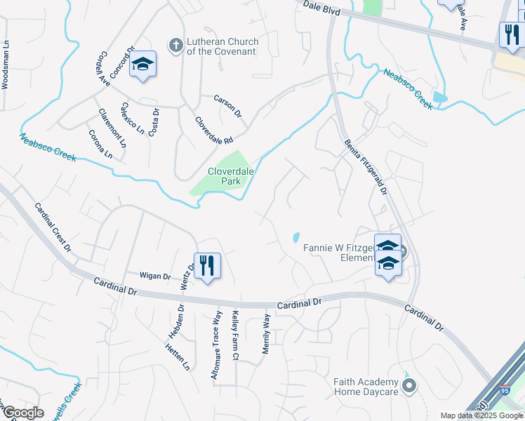 map of restaurants, bars, coffee shops, grocery stores, and more near 15309 Tina Lane in Woodbridge