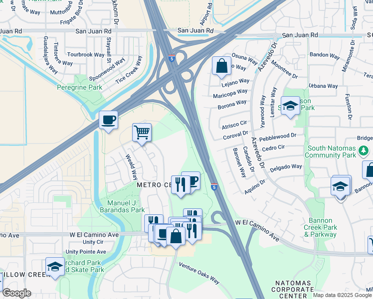 map of restaurants, bars, coffee shops, grocery stores, and more near 2800 Gateway Oaks Drive in Sacramento
