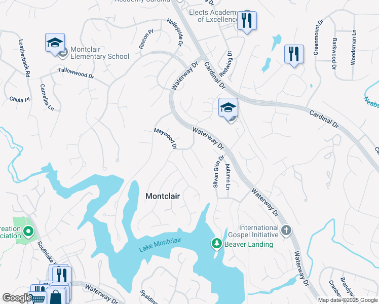 map of restaurants, bars, coffee shops, grocery stores, and more near 15311 Edgehill Drive in Dumfries