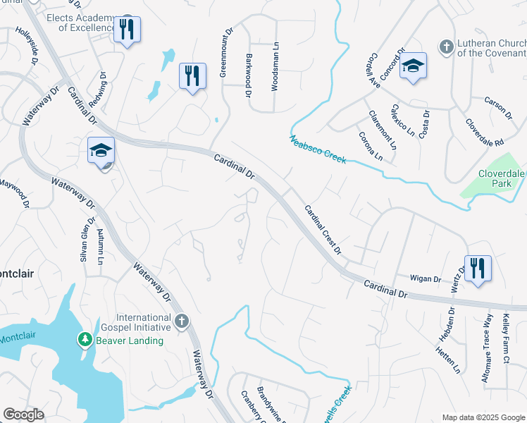 map of restaurants, bars, coffee shops, grocery stores, and more near 15354 Bevanwood Drive in Woodbridge