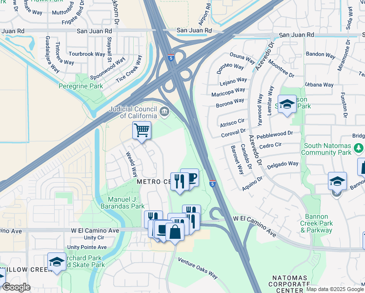 map of restaurants, bars, coffee shops, grocery stores, and more near 2810 Gateway Oaks Drive in Sacramento