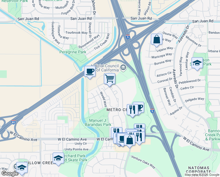 map of restaurants, bars, coffee shops, grocery stores, and more near  in Sacramento
