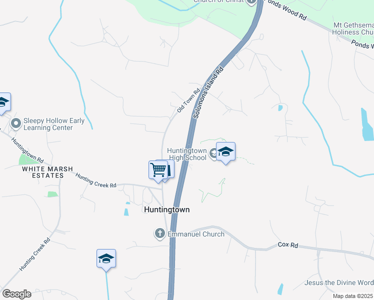 map of restaurants, bars, coffee shops, grocery stores, and more near 4194 Solomons Island Road in Huntingtown