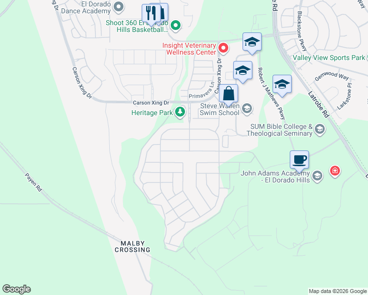 map of restaurants, bars, coffee shops, grocery stores, and more near 6993 Pismo Drive in El Dorado Hills