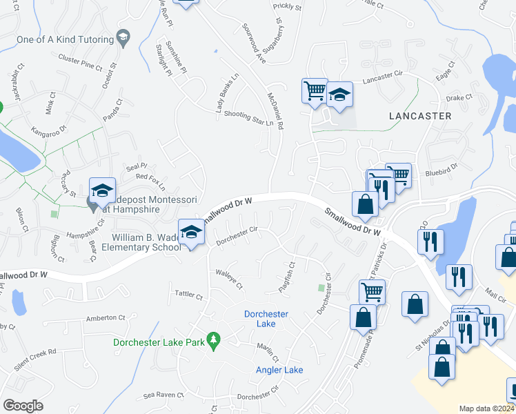 map of restaurants, bars, coffee shops, grocery stores, and more near 5050 Bigeye Court in Waldorf