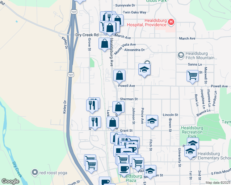 map of restaurants, bars, coffee shops, grocery stores, and more near in Healdsburg