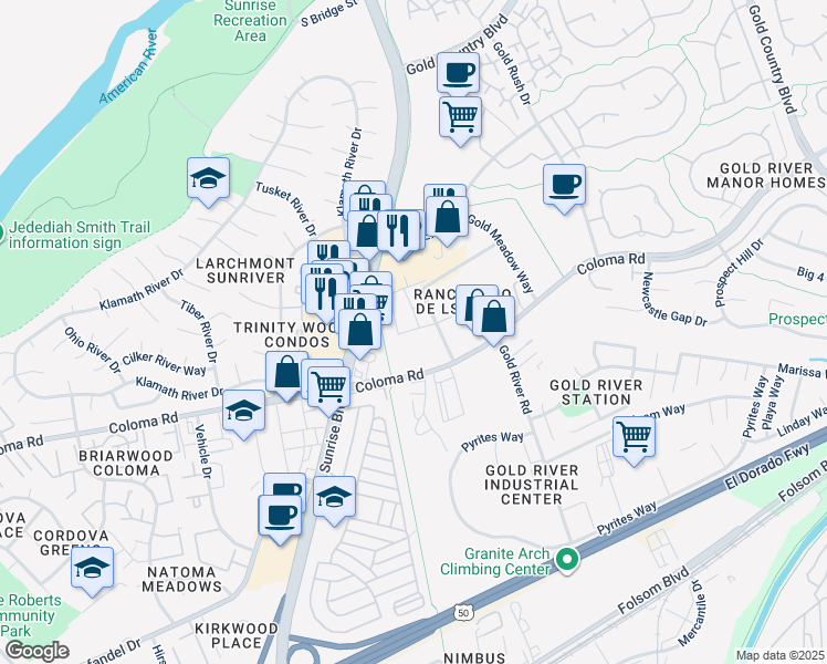 map of restaurants, bars, coffee shops, grocery stores, and more near 2220 Cemo Circle in Gold River