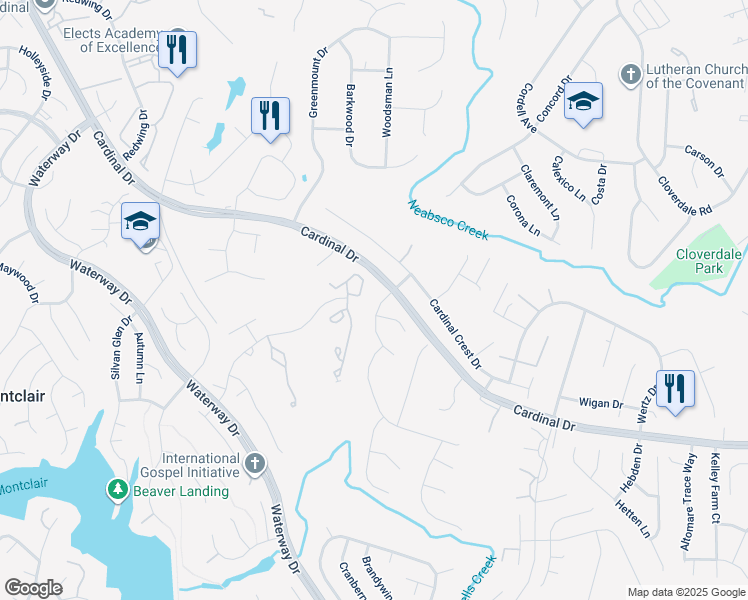 map of restaurants, bars, coffee shops, grocery stores, and more near 15346 Bevanwood Drive in Woodbridge