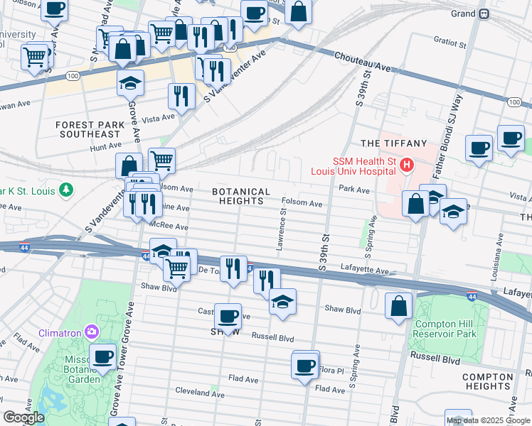 map of restaurants, bars, coffee shops, grocery stores, and more near 4023 Blaine Avenue in St. Louis