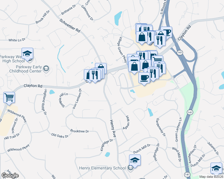 map of restaurants, bars, coffee shops, grocery stores, and more near 780 Savannah Crossing Way in Chesterfield