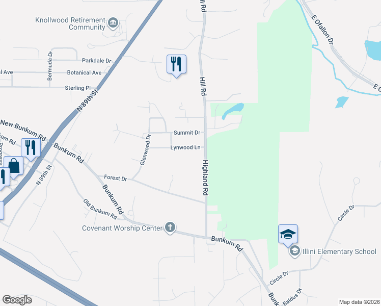 map of restaurants, bars, coffee shops, grocery stores, and more near 9137 Lynwood Lane in Fairview Heights