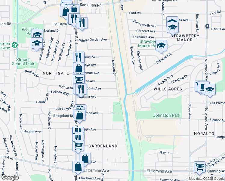 map of restaurants, bars, coffee shops, grocery stores, and more near 301 Wisconsin Avenue in Sacramento