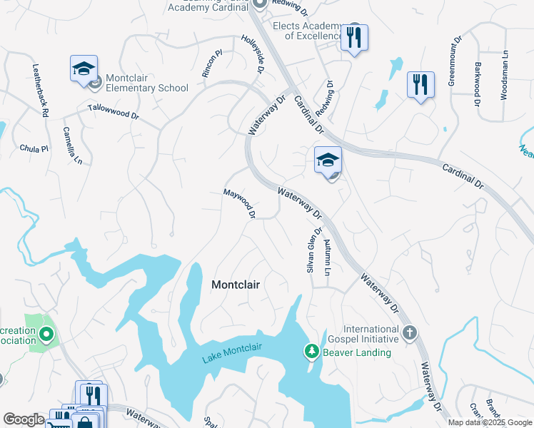 map of restaurants, bars, coffee shops, grocery stores, and more near 15310 Edgehill Drive in Montclair