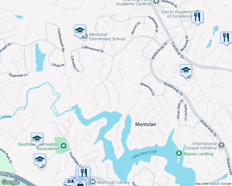 map of restaurants, bars, coffee shops, grocery stores, and more near 15340 Inlet Place in Dumfries