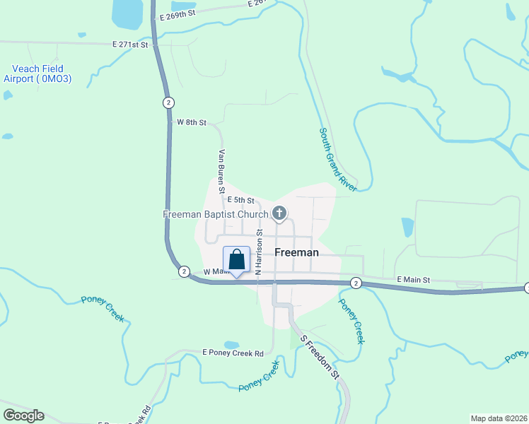 map of restaurants, bars, coffee shops, grocery stores, and more near 402 North Harrison Street in Freeman