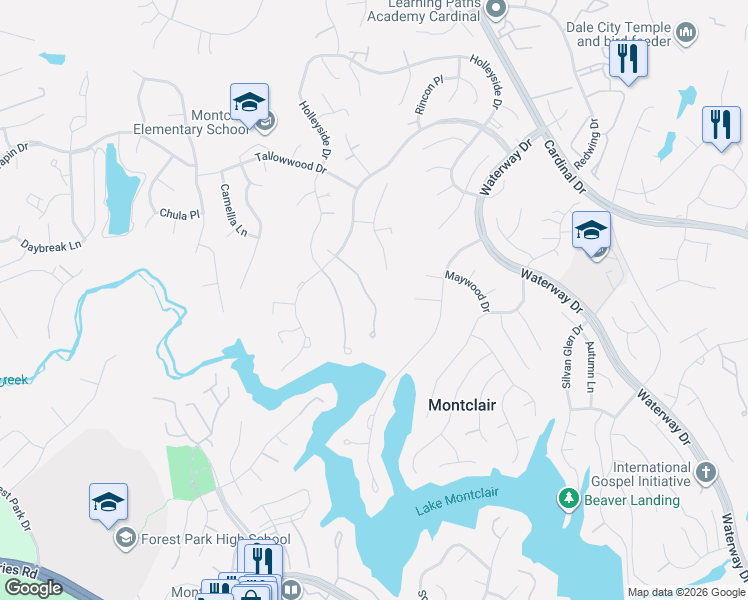 map of restaurants, bars, coffee shops, grocery stores, and more near 15380 Inlet Place in Montclair