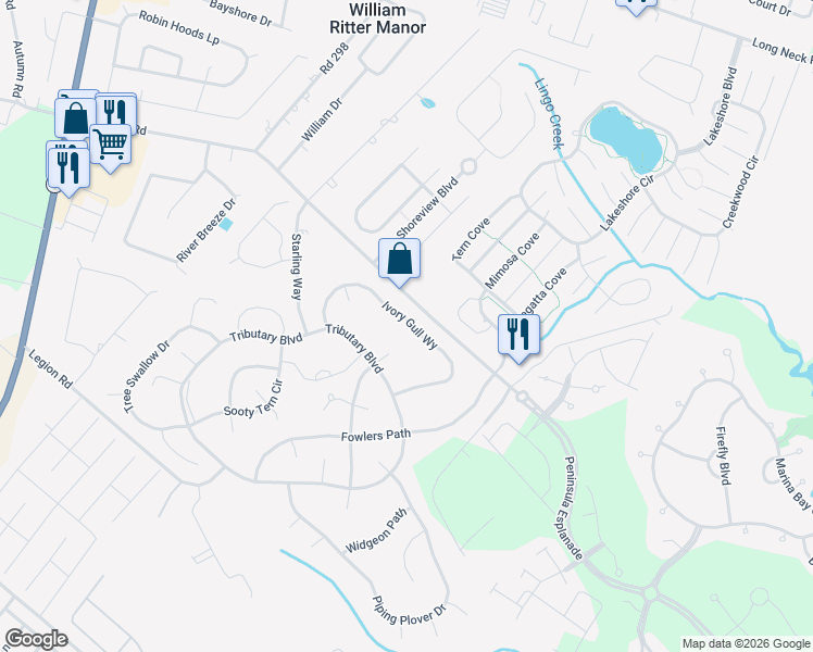 map of restaurants, bars, coffee shops, grocery stores, and more near 32151 Ivory Gull Way in Millsboro