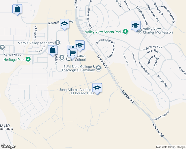 map of restaurants, bars, coffee shops, grocery stores, and more near 1107 Investment Boulevard in El Dorado Hills