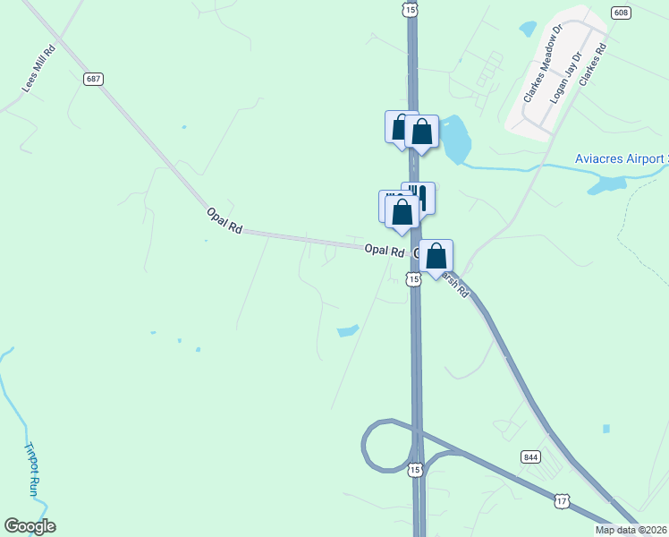 map of restaurants, bars, coffee shops, grocery stores, and more near 7183 Opal Road in Warrenton