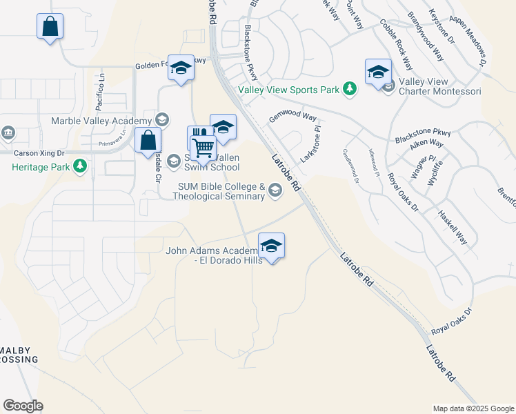 map of restaurants, bars, coffee shops, grocery stores, and more near 1107 Investment Boulevard in El Dorado Hills