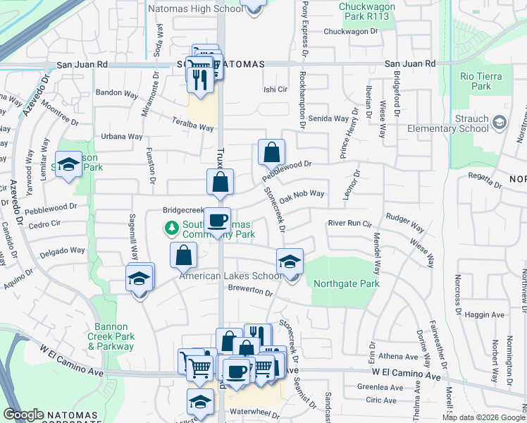 map of restaurants, bars, coffee shops, grocery stores, and more near 47 Morning Dove Cir in Sacramento
