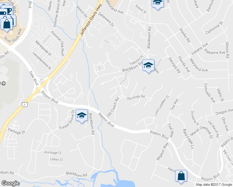 map of restaurants, bars, coffee shops, grocery stores, and more near 15271 Waterwheel Terrace in Woodbridge