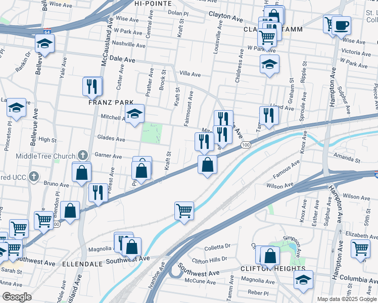 map of restaurants, bars, coffee shops, grocery stores, and more near 2010 Schaeffer Place in St. Louis
