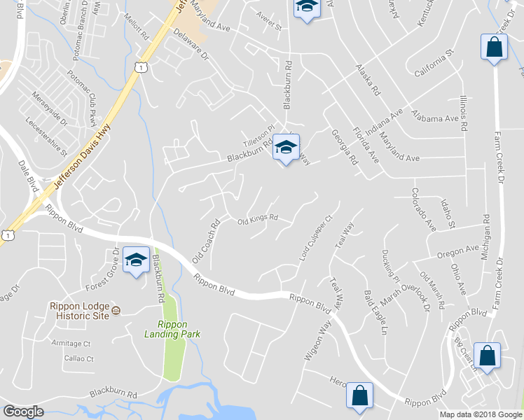 map of restaurants, bars, coffee shops, grocery stores, and more near 15298 Grist Mill Terrace in Woodbridge