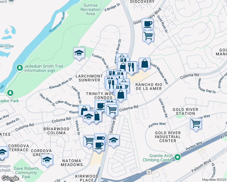 map of restaurants, bars, coffee shops, grocery stores, and more near 2256 Sunrise Boulevard in Rancho Cordova