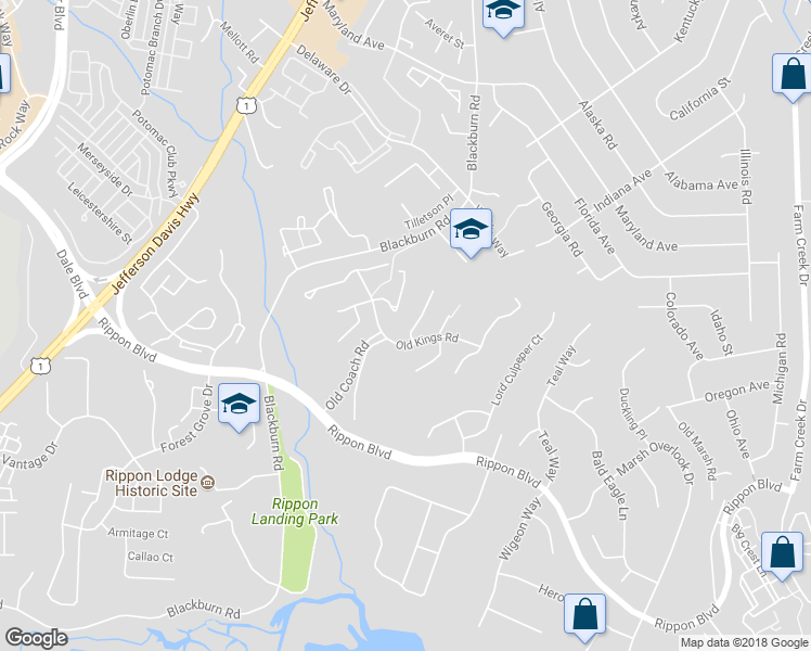 map of restaurants, bars, coffee shops, grocery stores, and more near 15286 Lodge Terrace in Woodbridge
