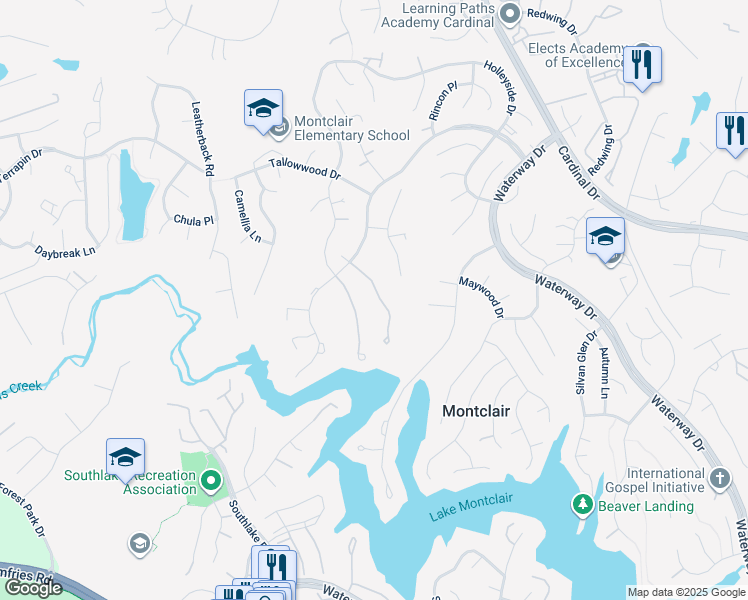 map of restaurants, bars, coffee shops, grocery stores, and more near 15330 Inlet Place in Montclair
