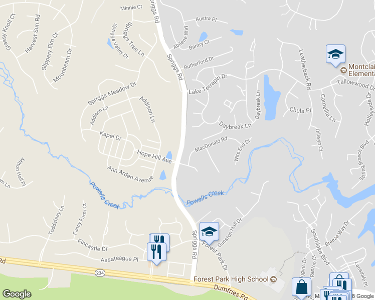 map of restaurants, bars, coffee shops, grocery stores, and more near 5382 MacDonald Rd in Woodbridge