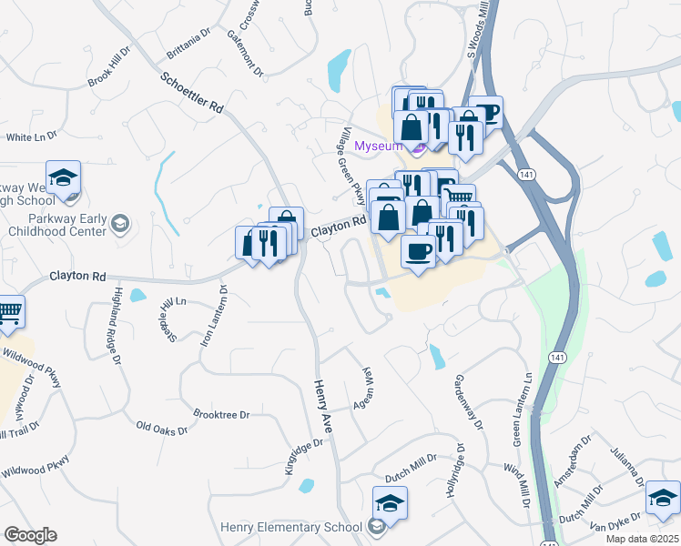 map of restaurants, bars, coffee shops, grocery stores, and more near 780 Savannah Crossing Way in Chesterfield