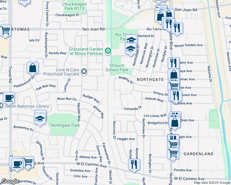 map of restaurants, bars, coffee shops, grocery stores, and more near 980 Rinaldo Way in Sacramento