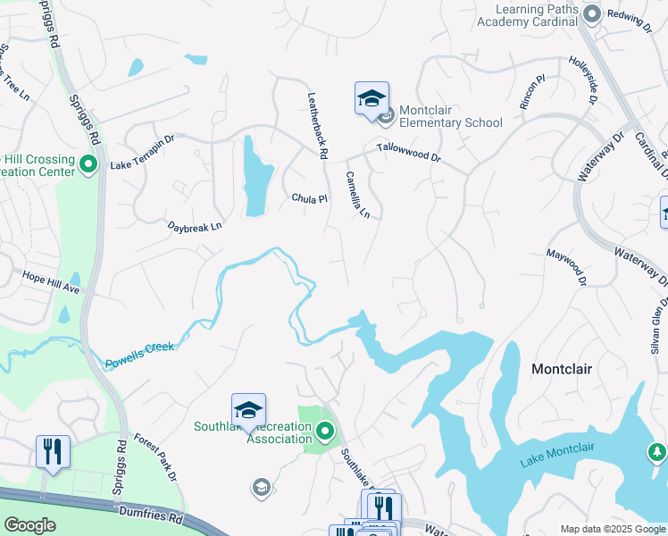 map of restaurants, bars, coffee shops, grocery stores, and more near 4054 Raft Cove Court in Woodbridge