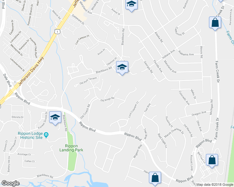 map of restaurants, bars, coffee shops, grocery stores, and more near 15285 Grist Mill Terrace in Woodbridge