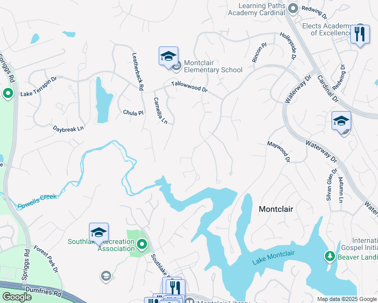 map of restaurants, bars, coffee shops, grocery stores, and more near 5128 Spring Branch Boulevard in Montclair
