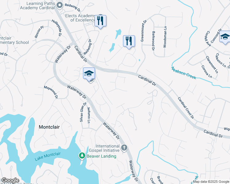 map of restaurants, bars, coffee shops, grocery stores, and more near 4279 Pemberley Court in Woodbridge