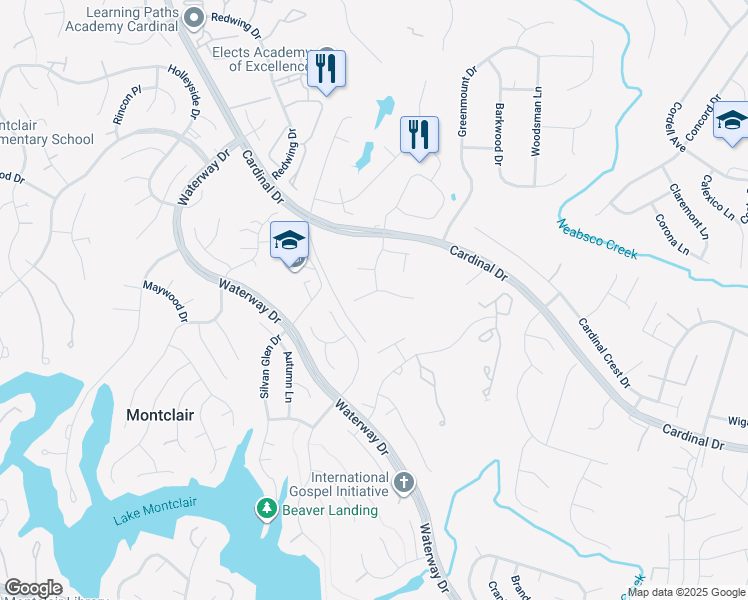 map of restaurants, bars, coffee shops, grocery stores, and more near 4279 Pemberley Court in Woodbridge