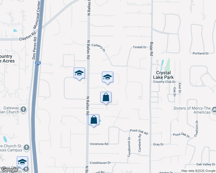 map of restaurants, bars, coffee shops, grocery stores, and more near in Des Peres