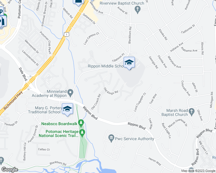 map of restaurants, bars, coffee shops, grocery stores, and more near 1789 Powder Horn Terrace in Woodbridge