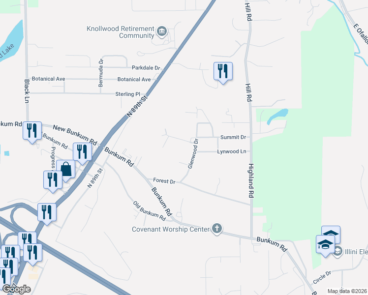 map of restaurants, bars, coffee shops, grocery stores, and more near 3115 Glenwood Drive in Fairview Heights