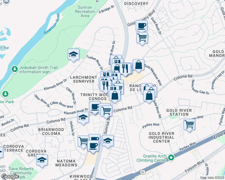 map of restaurants, bars, coffee shops, grocery stores, and more near 2256 Sunrise Boulevard in Rancho Cordova