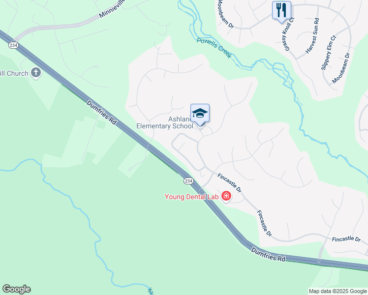 map of restaurants, bars, coffee shops, grocery stores, and more near 6412 Colonial Village Loop in Manassas
