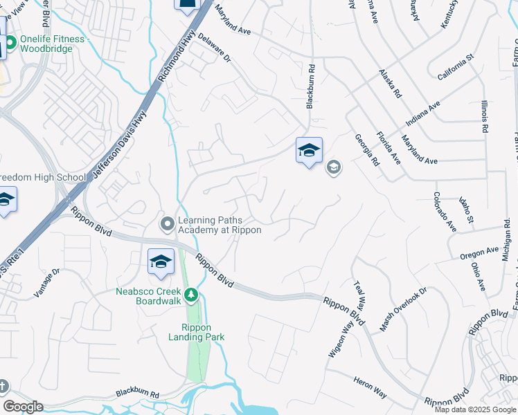 map of restaurants, bars, coffee shops, grocery stores, and more near 1787 Powder Horn Terrace in Woodbridge