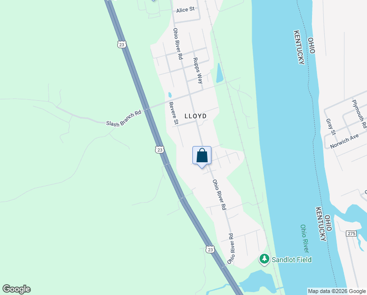 map of restaurants, bars, coffee shops, grocery stores, and more near 3398 Church Street in Greenup